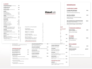 Preisliste für Hautnah Kosmetik Institut